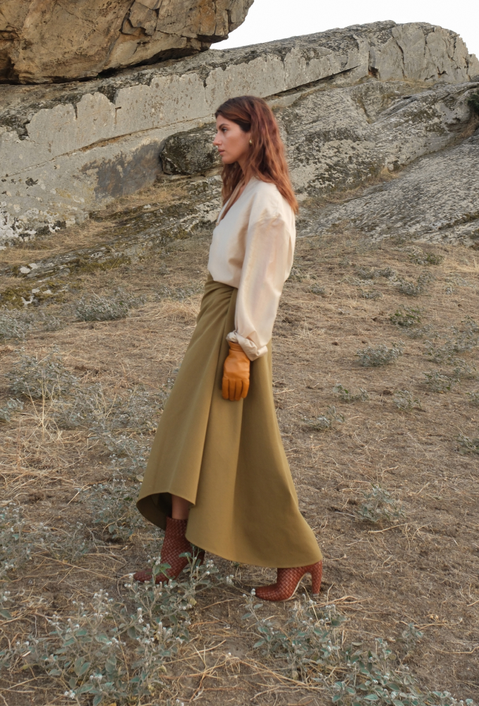 Юбка миди с драпировкой по линии талии